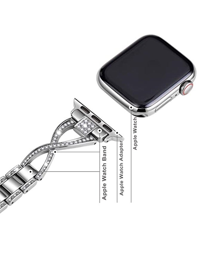 Bling Metal Bracelet Replacement Band For Apple Watch SE Series 8/7/6/5/4/3/2/1 (Silver, 38mm/40mm/41mm) - Image 4