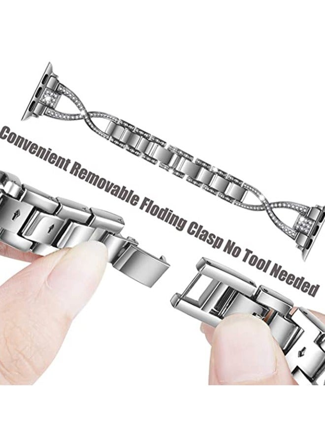 Bling Metal Bracelet Replacement Band For Apple Watch SE Series 8/7/6/5/4/3/2/1 (Silver, 38mm/40mm/41mm) - Image 2