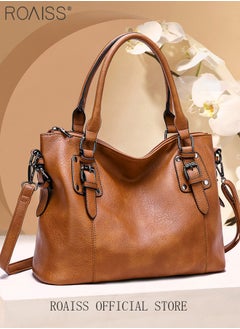 roaiss Large Crossbody Bags Ladies Shoulder Handbags Purse Set for Women Hobo Totes PU Leather Purses and Handbags Shoulder Bag Vegan Leather Tote Brown  - Image 2