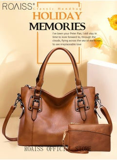 roaiss Large Crossbody Bags Ladies Shoulder Handbags Purse Set for Women Hobo Totes PU Leather Purses and Handbags Shoulder Bag Vegan Leather Tote Brown  - Image 1