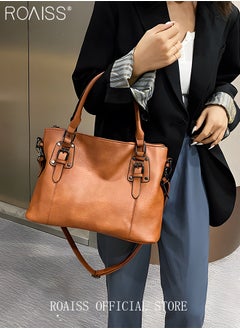 roaiss Large Crossbody Bags Ladies Shoulder Handbags Purse Set for Women Hobo Totes PU Leather Purses and Handbags Shoulder Bag Vegan Leather Tote Brown  - Image 3