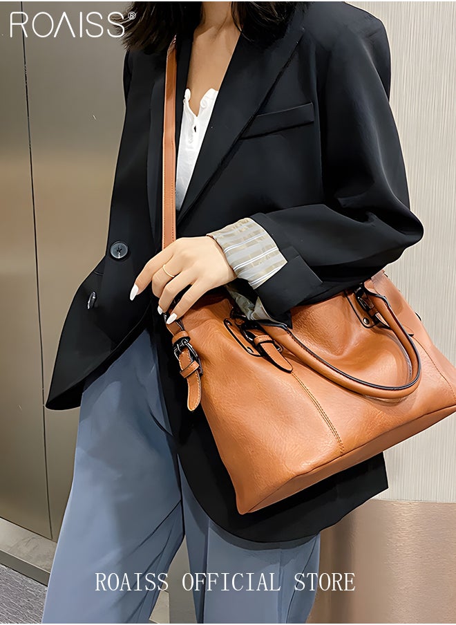 roaiss Large Crossbody Bags Ladies Shoulder Handbags Purse Set for Women Hobo Totes PU Leather Purses and Handbags Shoulder Bag Vegan Leather Tote Brown  - Image 4