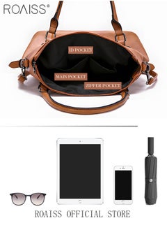 roaiss Large Crossbody Bags Ladies Shoulder Handbags Purse Set for Women Hobo Totes PU Leather Purses and Handbags Shoulder Bag Vegan Leather Tote Brown  - Image 5
