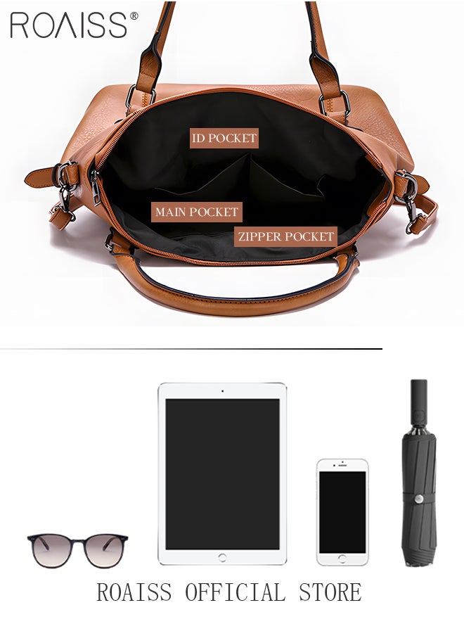 roaiss Large Crossbody Bags Ladies Shoulder Handbags Purse Set for Women Hobo Totes PU Leather Purses and Handbags Shoulder Bag Vegan Leather Tote Brown  - Image 5