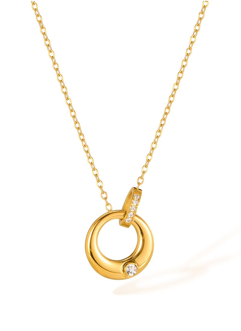 Generic Women's Interlocking Zirconia Hoop Necklace - Stainless Steel Linked Circle Pendant, Adjustable Minimalist Elegant Jewelry for Daily Wear  - Image 1