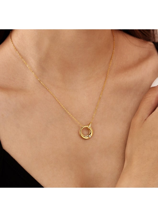 Generic Women's Interlocking Zirconia Hoop Necklace - Stainless Steel Linked Circle Pendant, Adjustable Minimalist Elegant Jewelry for Daily Wear  - Image 4