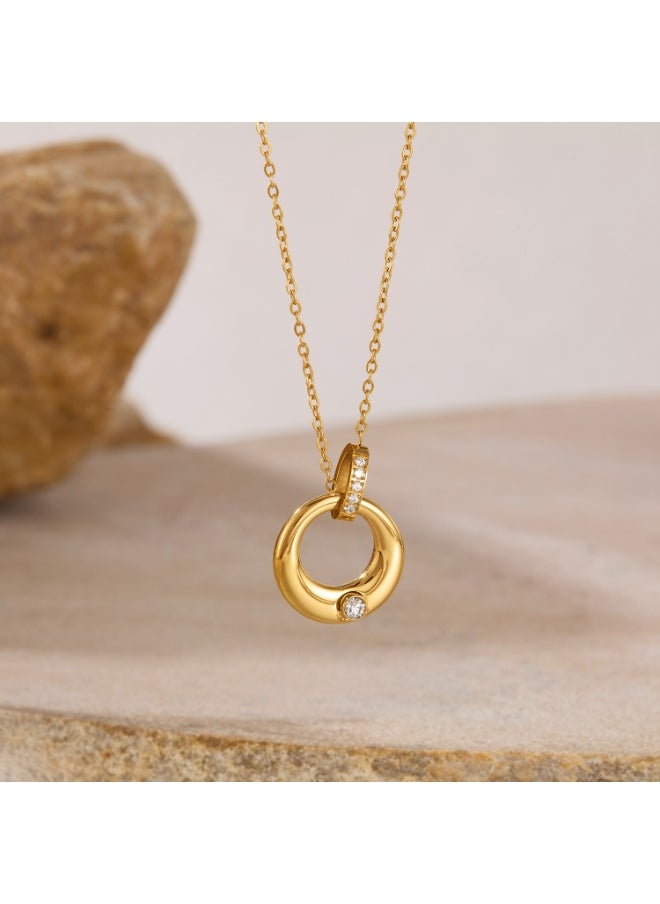 Generic Women's Interlocking Zirconia Hoop Necklace - Stainless Steel Linked Circle Pendant, Adjustable Minimalist Elegant Jewelry for Daily Wear  - Image 2