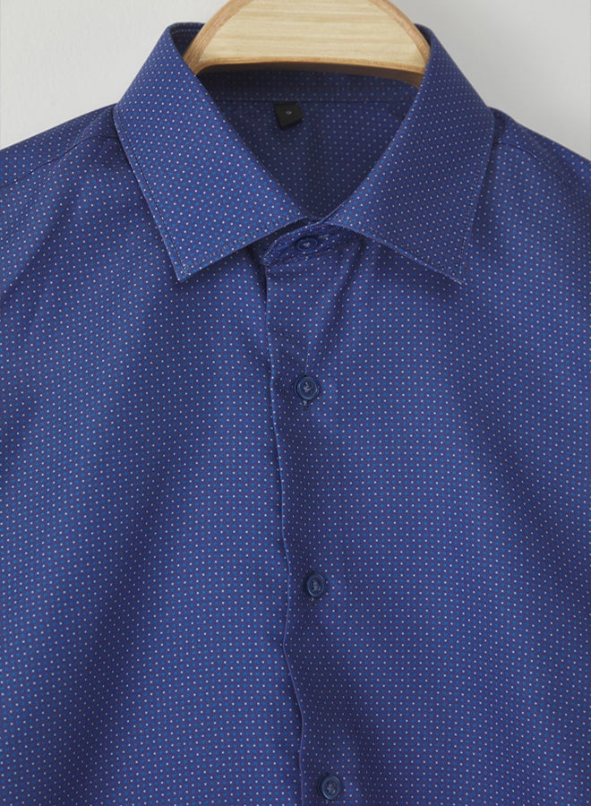 trendyol Navy Blue Slim Fit Polka Dot Patterned Men's Classic Smart Shirt - Image 2