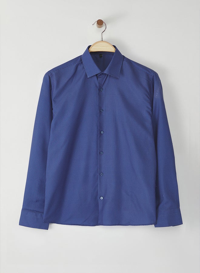 trendyol Navy Blue Slim Fit Polka Dot Patterned Men's Classic Smart Shirt - Image 1