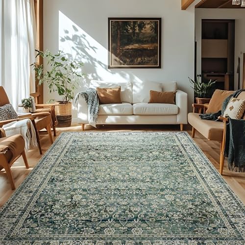 5x7 Area Rugs Washable Rugs for Living RoomChristmas Faux Wool Soft Moody Floral Boho Vintage Oriental Indoor Carpet Rug for Bedroom5 by 7Dark Emerald Green