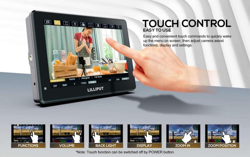 LILLIPUT HT Series HT7S 2000nits Ultra-Bright Touch Control Screen with HDMI 2.0 3G-SDI Input Output LANC 3D-LUT Waveform Histogram 5" - Image 4