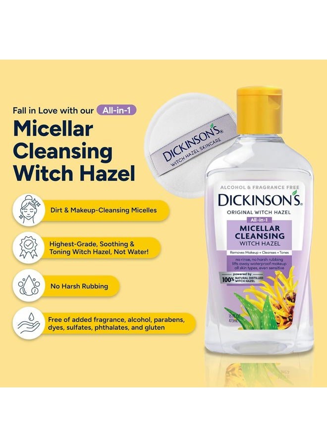 Dickinson's Micellar Cleansing Witch Hazel, An All-in-1 Makeup Remover, Pore Refiner, Skin Cleanser and Toner; Alcohol Free with Aloe, for Sensitive Skin, 16oz - Image 2
