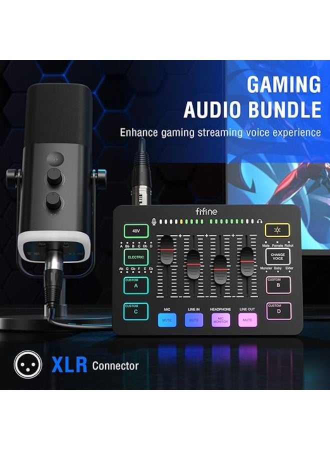FIFINE Gaming Equipment Bundle, Dynamic XLR/USB Gaming Microphone Set with Streaming Audio Mixer for Podcast Recording Video Vocal, RGB Gamer Set with Volume Fader/XLR Interface for PC-AmpliGame KS5 - Image 5