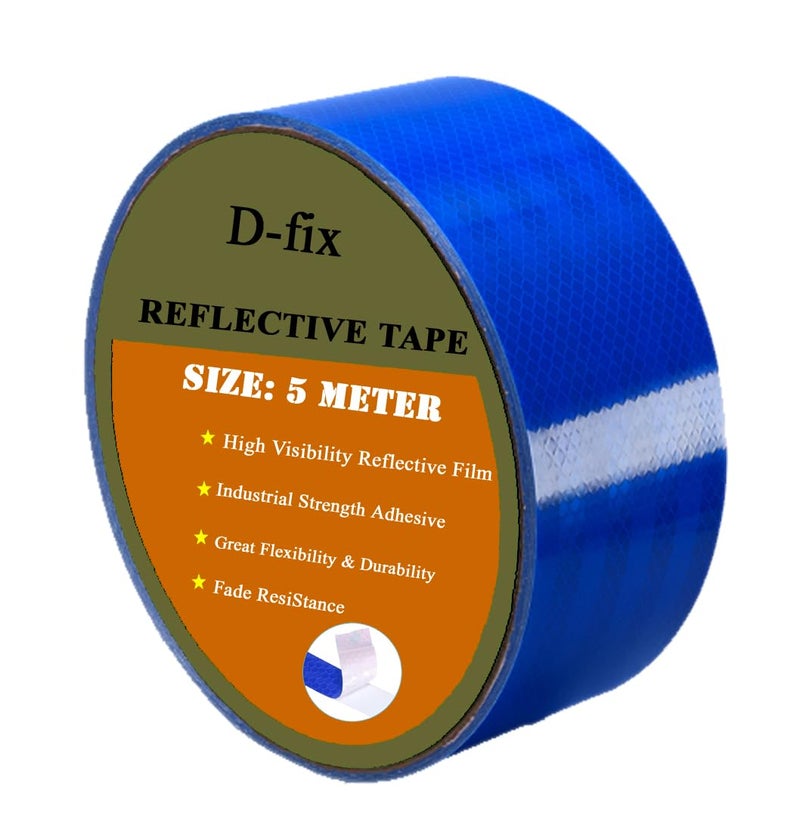 D-Fix ® شريط عاكس عالي الكثافة - 3 أمتار في الطول - 48 مم / 2 بوصة عرض - 1 لفة لكل عبوة - شريط تحذير عاكس للسيارات والدراجات والمركبات التجارية - أزرق - Image 1