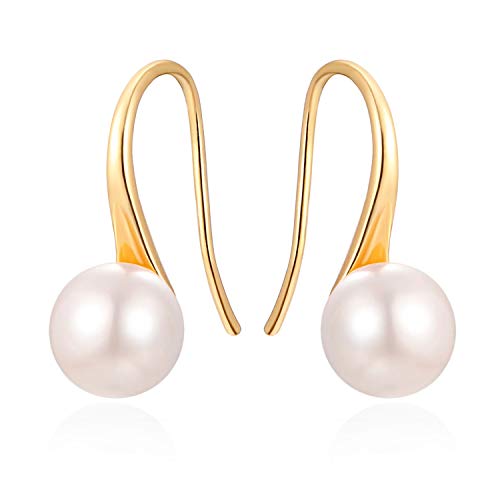 PEARLADA 18K Gold Plated 925 Sterling Silver Hoop Freshwater Cultured Pearl Drop Dangle Earrings for Women Fashion Handmade Jewelry for Bridesmaids Gifts - Image 1