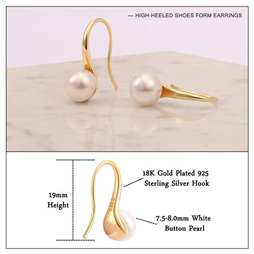 PEARLADA 18K Gold Plated 925 Sterling Silver Hoop Freshwater Cultured Pearl Drop Dangle Earrings for Women Fashion Handmade Jewelry for Bridesmaids Gifts - Image 5
