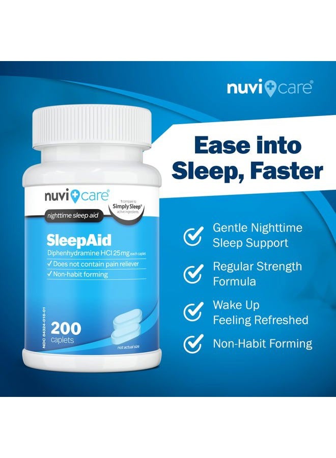 NUVICARE مساعد النوم الليلي مع ديفينهيدرامين HCl 25 ملغ - أقراص نوم عادية القوة غير مسببة للإدمان للبالغين - لا تحتوي على مسكنات للألم - مساعدات نوم بدون وصفة طبية للبالغين (200 قرص)  - Image 2