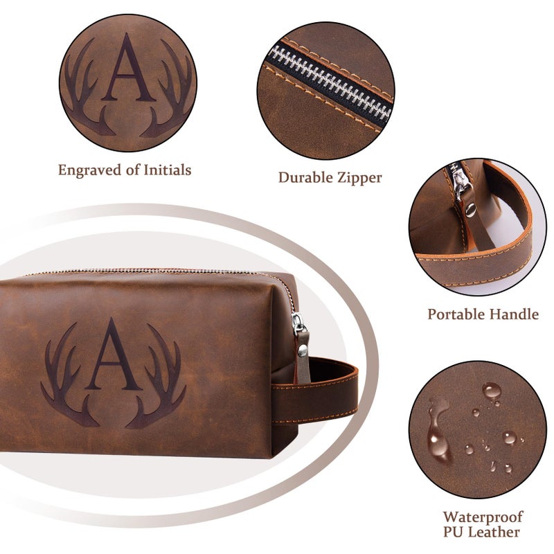 Aganmi Mens Toiletry Bag Personalized Easter Fathers Day Birthday Gifts for Men Him Initial PU Leather Waterproof Shaving Bag for Toiletries Accessories Travel Essential for Dad Husband Boyfriend (M) - Image 4