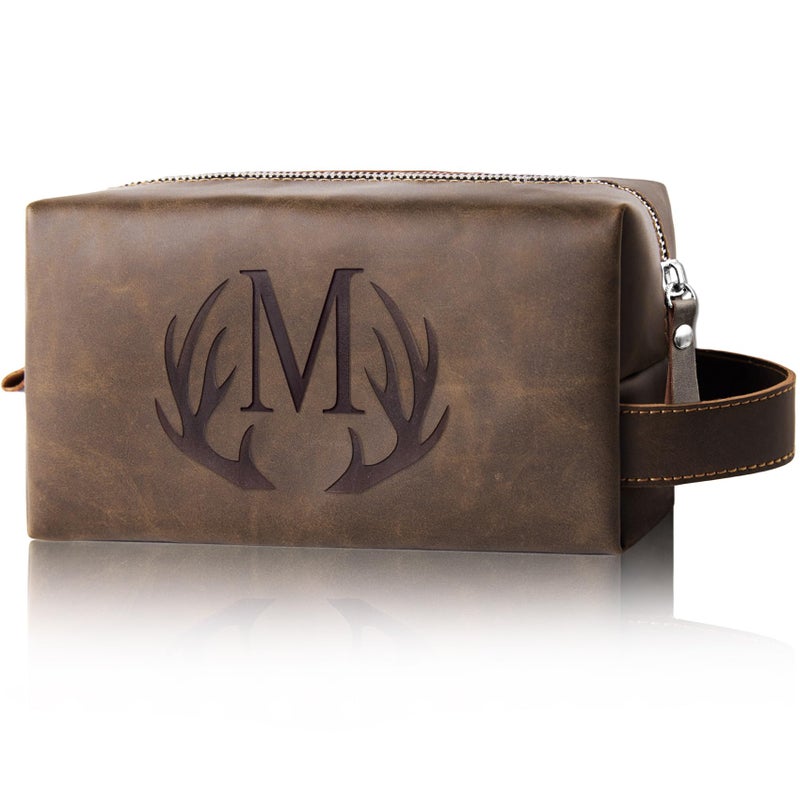 Aganmi Mens Toiletry Bag Personalized Easter Fathers Day Birthday Gifts for Men Him Initial PU Leather Waterproof Shaving Bag for Toiletries Accessories Travel Essential for Dad Husband Boyfriend (M) - Image 1