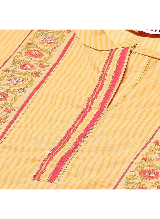 Biba BIBA Cotton Women Printed Straight Salwar Kurta Dupatta(Skd7134E_Yellow_34)  - Image 2