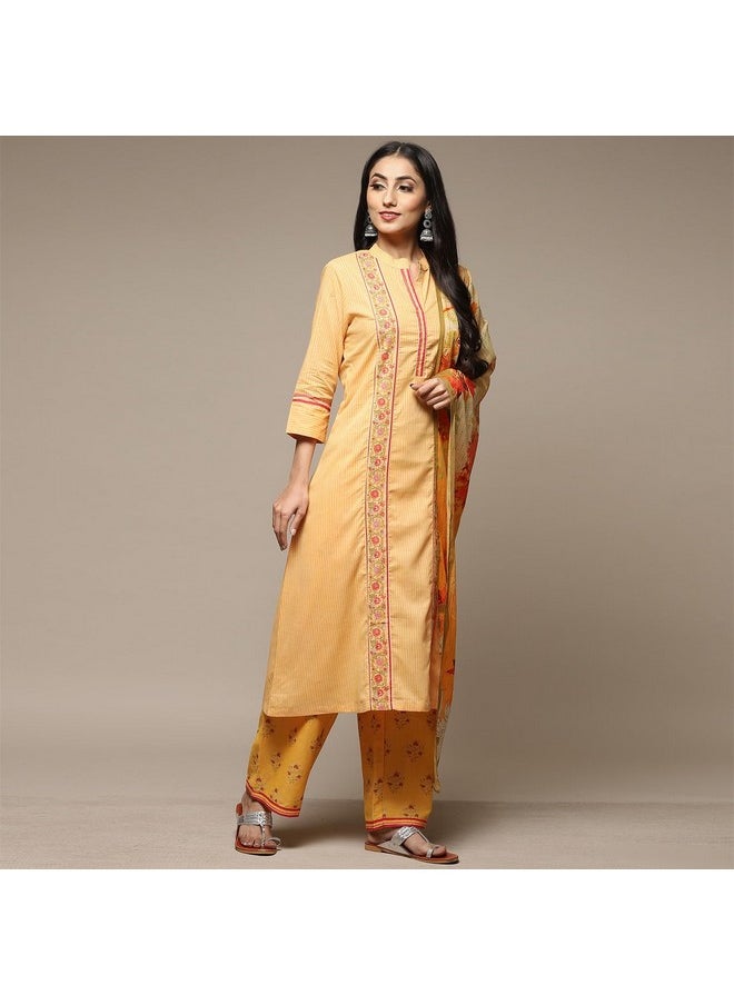 Biba BIBA Cotton Women Printed Straight Salwar Kurta Dupatta(Skd7134E_Yellow_34)  - Image 5