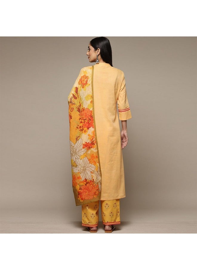 Biba BIBA Cotton Women Printed Straight Salwar Kurta Dupatta(Skd7134E_Yellow_34)  - Image 4