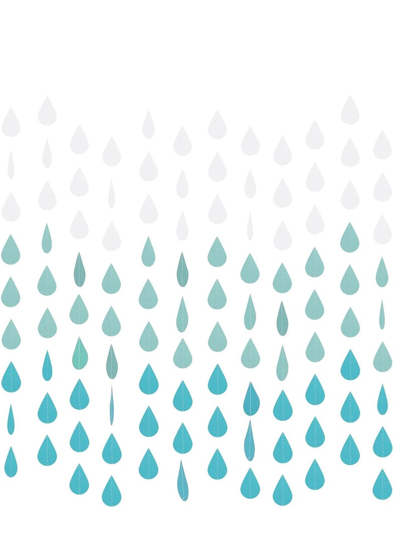 SYOSI 24 خيوط زخرفة زخارف قطرات المطر، قطع زخرفة قطرات المطر الورقية للتجمعات والاحتفالات وزينة المراكز - أزرق - Image 1