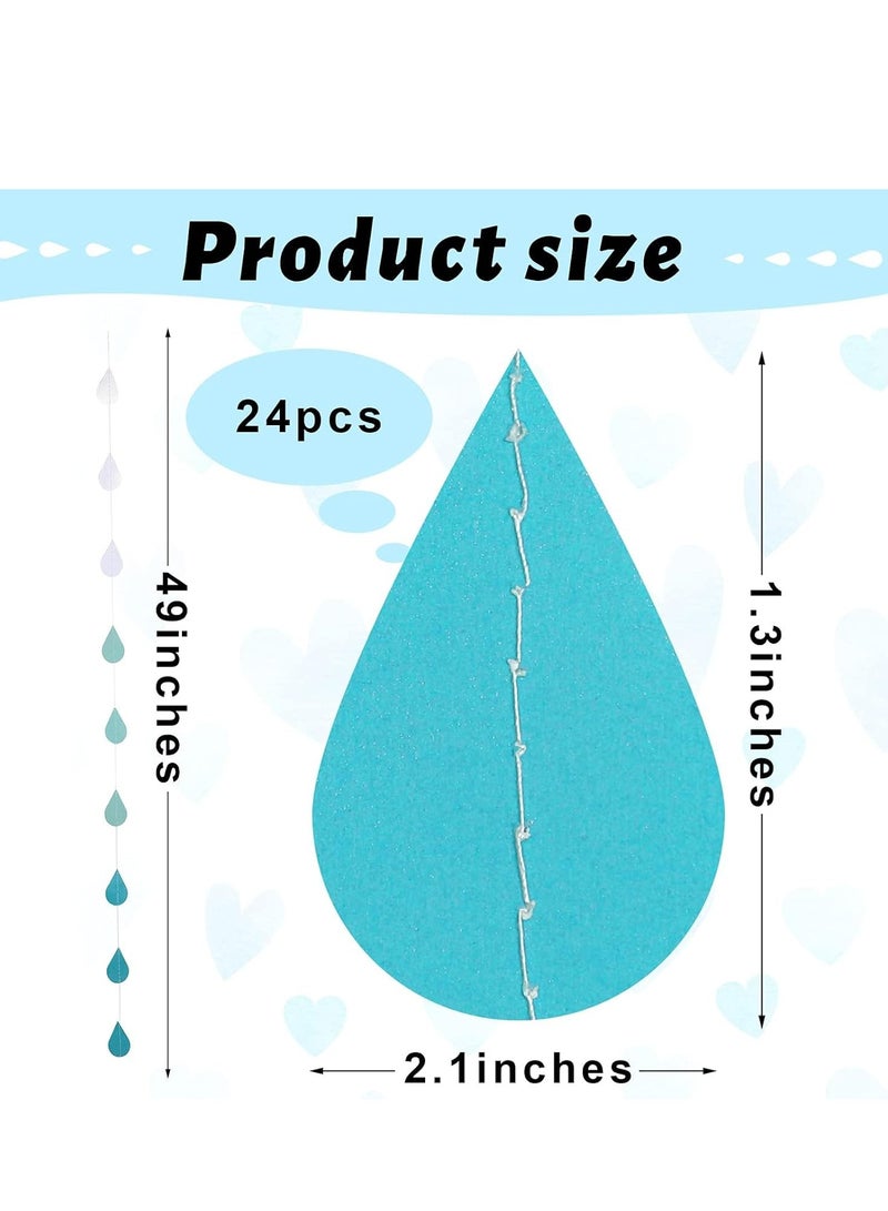 SYOSI 24 خيوط زخرفة زخارف قطرات المطر، قطع زخرفة قطرات المطر الورقية للتجمعات والاحتفالات وزينة المراكز - أزرق - Image 5