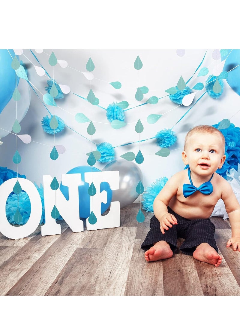 SYOSI 24 خيوط زخرفة زخارف قطرات المطر، قطع زخرفة قطرات المطر الورقية للتجمعات والاحتفالات وزينة المراكز - أزرق - Image 2