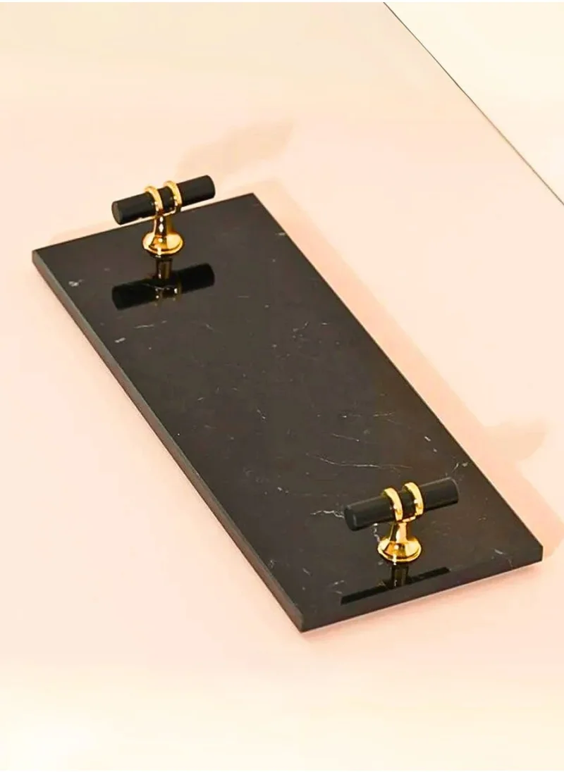 1Chase Premium Black Marble Tray with Gold T-Bar Handles – Elegant Organizer for Bedroom, Bathroom & Living Room