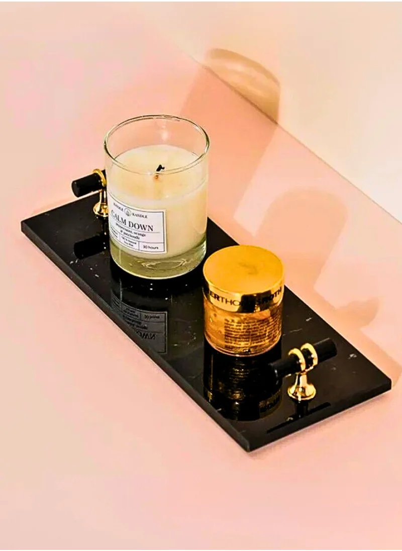 1Chase Premium Black Marble Tray with Gold T-Bar Handles – Elegant Organizer for Bedroom, Bathroom & Living Room