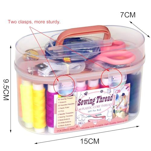 colored bird 40 Spools of Sewing Thread,Gift Box Portable Basic Sewing Repair Kits (Orange) - Image 2
