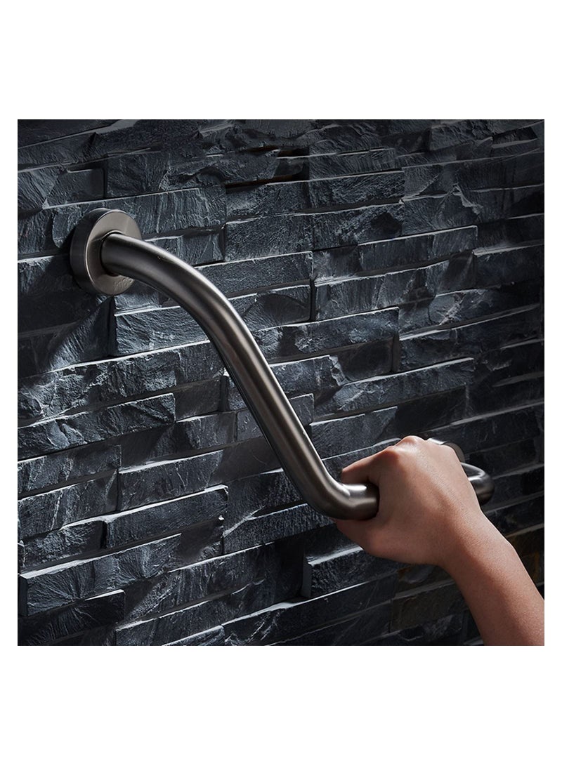 Curved Bathroom Grab Bar In Black, Safety Stainless Steel Handrail  - Image 3