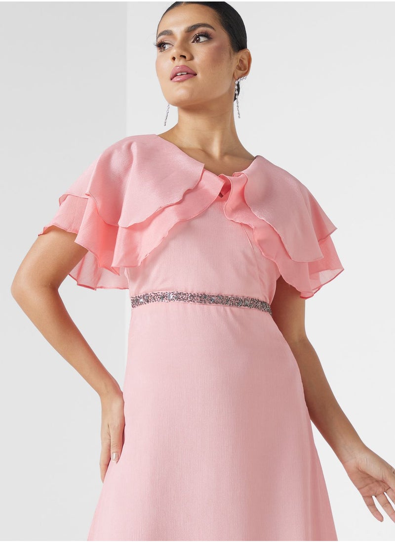 Khizana - Flouncy Sleeve Dress With Embellished Waist - Image 1