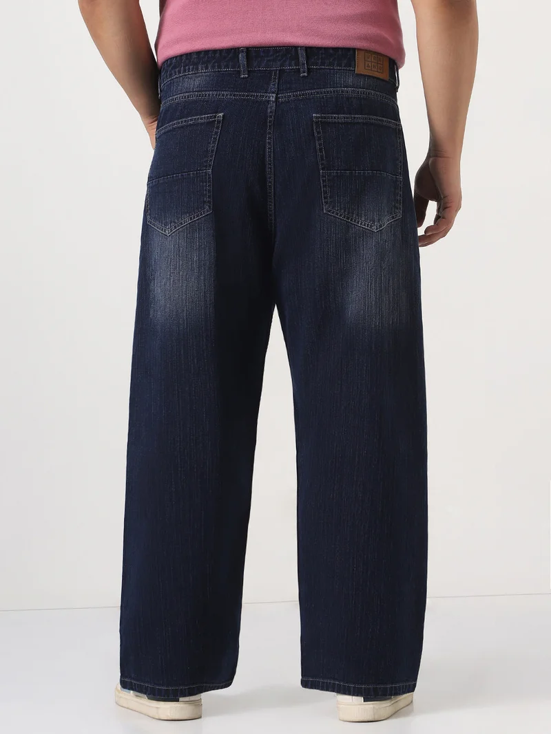 Urbano Fashion  Urbano Plus Men's Dark Blue Loose Baggy Fit Washed Denim Jeans Non-Stretchable  | Best Price UAE