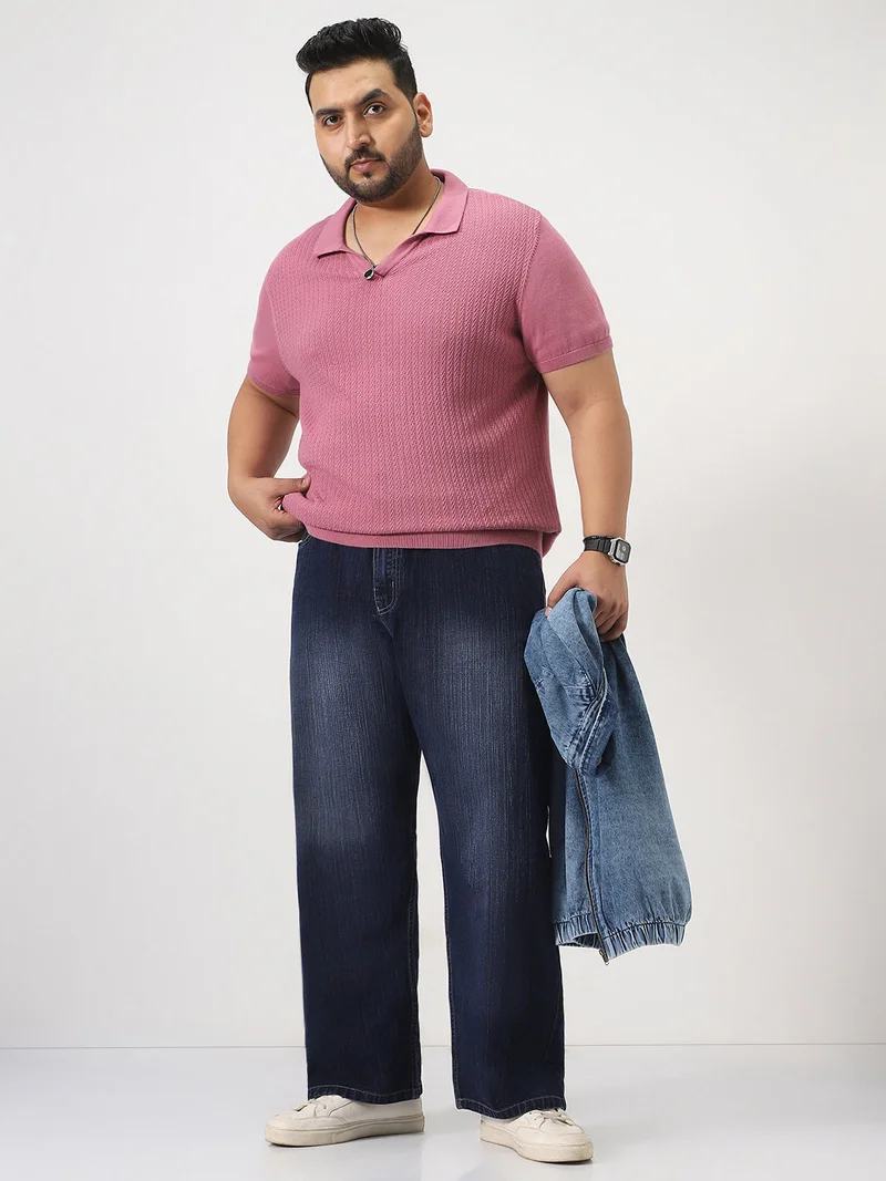 Urbano Fashion  Urbano Plus Men's Dark Blue Loose Baggy Fit Washed Denim Jeans Non-Stretchable  | Best Price UAE