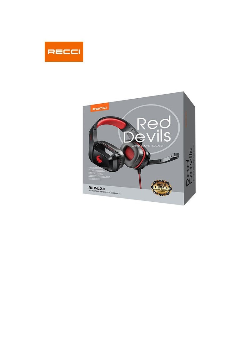 Recci Gaming headset with microphone and high-quality isolation, 2 meters long, LED lighting, lightweight headset, adjustable size, with noise cancellation feature - Image 3