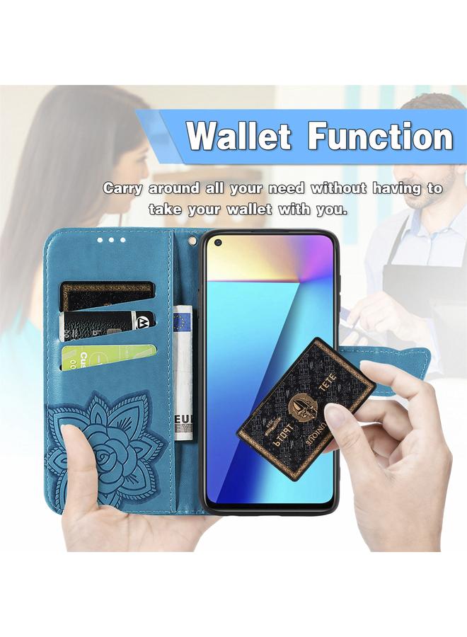 اس-توب جراب جلدي أفقي قابل للطي منقوش عليه زهور حب الفراشات مع حامل وفتحات للبطاقات ومحفظة وحبل لهاتف Infinix Note 7 - Image 4