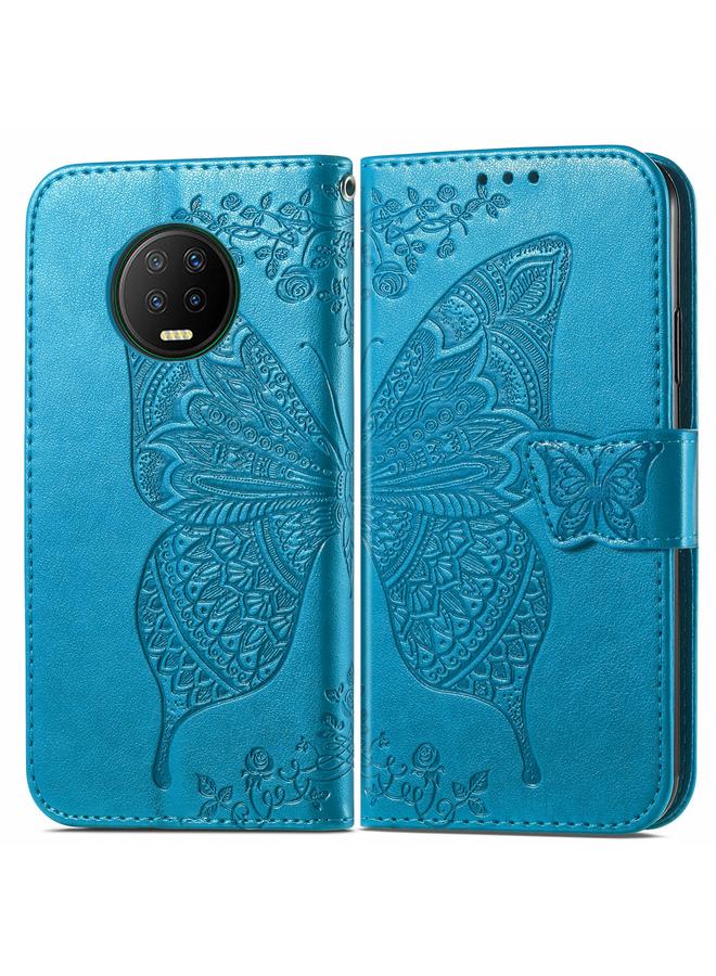 اس-توب جراب جلدي أفقي قابل للطي منقوش عليه زهور حب الفراشات مع حامل وفتحات للبطاقات ومحفظة وحبل لهاتف Infinix Note 7 - Image 2