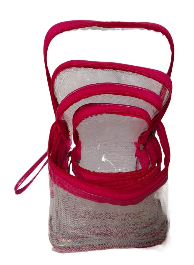 STACKRAID Transperent Cosmetic Storage Pouch, Travel Toiletry Bag Pouch, Vanity Pouch, Makeup Cosmetics kit Jewellery Organizer Jewelry Kit Pouch (1 Set of 4 Pouch) (Pink Transparent) - Image 5