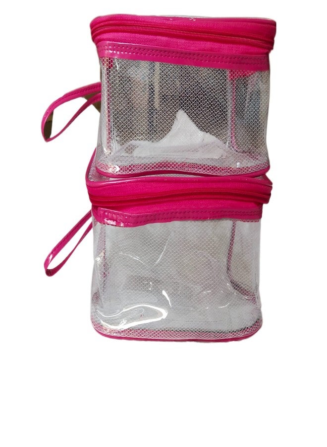 STACKRAID Transperent Cosmetic Storage Pouch, Travel Toiletry Bag Pouch, Vanity Pouch, Makeup Cosmetics kit Jewellery Organizer Jewelry Kit Pouch (1 Set of 4 Pouch) (Pink Transparent) - Image 2