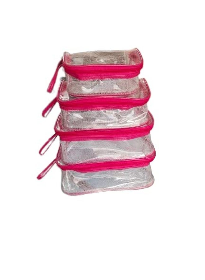 STACKRAID Transperent Cosmetic Storage Pouch, Travel Toiletry Bag Pouch, Vanity Pouch, Makeup Cosmetics kit Jewellery Organizer Jewelry Kit Pouch (1 Set of 4 Pouch) (Pink Transparent) - Image 1
