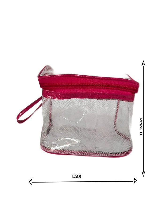 STACKRAID Transperent Cosmetic Storage Pouch, Travel Toiletry Bag Pouch, Vanity Pouch, Makeup Cosmetics kit Jewellery Organizer Jewelry Kit Pouch (1 Set of 4 Pouch) (Pink Transparent) - Image 3
