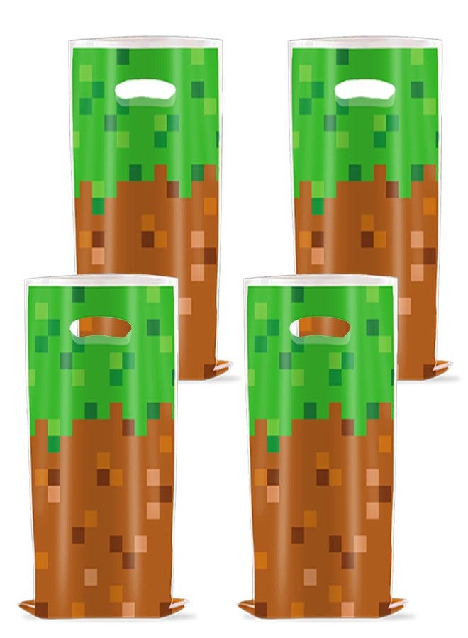 Hazyore 50Pcs Pixel Party Favors Bags, Video Game Goodie Bag with Handles for Birthday Party Theme Candy Treat Cookie Bags Green and Brown Video Game Theme Party Goodies Candy Snack Treat Bags - Image 1