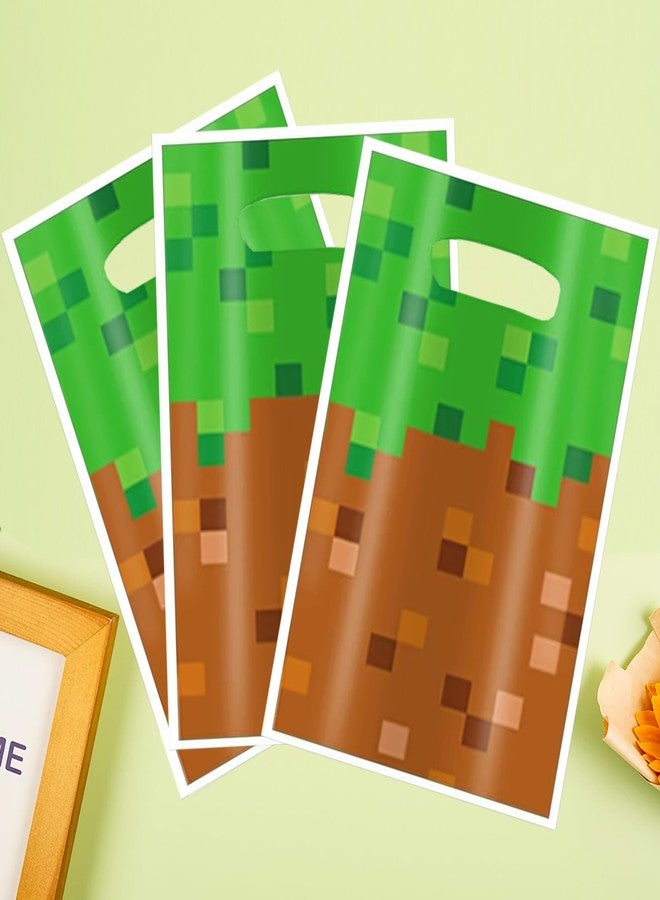 Hazyore 50Pcs Pixel Party Favors Bags, Video Game Goodie Bag with Handles for Birthday Party Theme Candy Treat Cookie Bags Green and Brown Video Game Theme Party Goodies Candy Snack Treat Bags - Image 3
