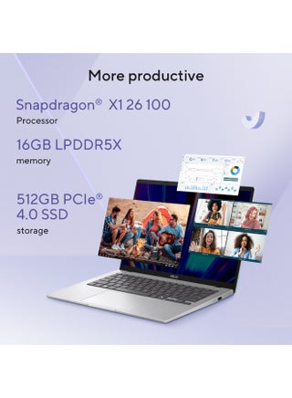 X1407QA-LY045W Vivobook Laptop with 14-Inch WUXGA Display,Snapdragon X1-26-100 Processor/16GB RAM/512GB SSD/Qualcomm Adreno GPU/Windows 11 English Platinum Gold - view 4