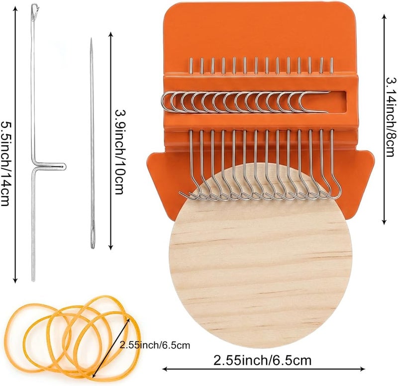Rumexeng Small Weaving Loom, Speedweve Style Darning Loom, Wooden Mini Weave Tool for Visible Mending Jeans, Socks, Clothes and DIY Fabric Repair, Decorative Stitching Tool (14 Hooks,Orange) - Image 2