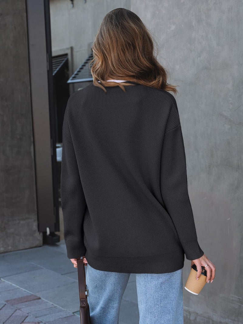 LILLUSORY Women Oversized Cardigan Sweater 2025 Fall Outfits Cloth Fashion V Neck Knit Button Front Casual Trendy Tops Black X-Large - Image 4