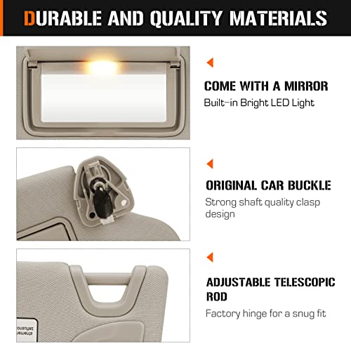 AEagle Left & Right Sun Visor with Vanity Light for 2013-2018 Nissan Altima Without Sunroof, Driver & Passenger Side Beige Sunvisor Replacement 96400-3TA2A 96401-3TA2A - Image 3