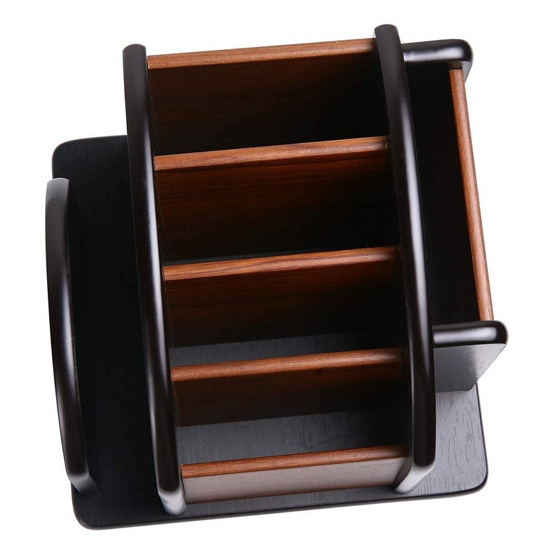 Siveit Wooden Desk Organizer, Desktop Office Supplies Storage Remote Control Caddy Holder (6-Compartment) - Image 4